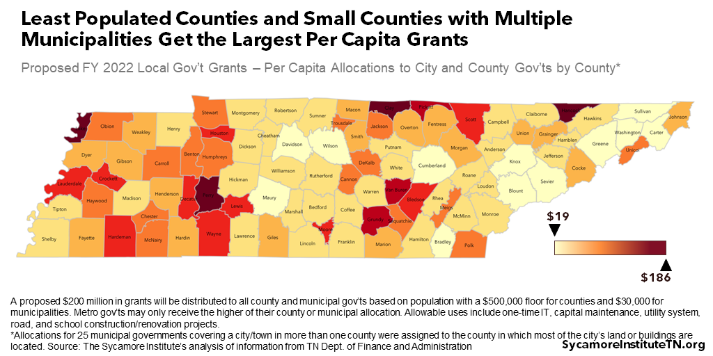 Least Populated Counties and Small Counties with Multiple Municipalities Get the Largest Per Capita Grants - Map