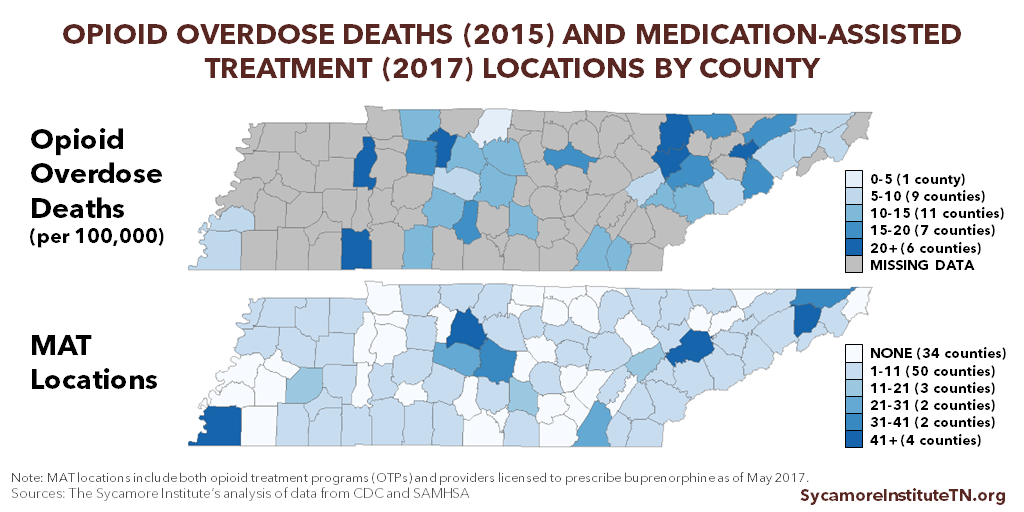 Opioid Overdose Deaths (2015) And Medication-Assisted Treatment Locations (2017) By County