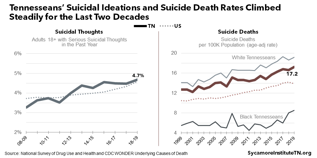 Tennesseans’ Suicidal Ideations and Suicide Death Rates Climbed Steadily for the Last Two Decades